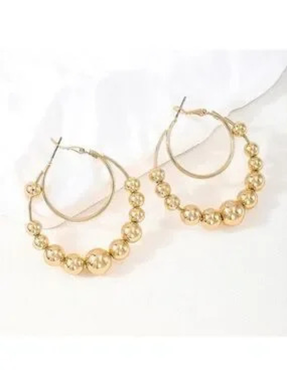 Gold Tone Beaded Double-Hoop Earrings - Women Jewelry